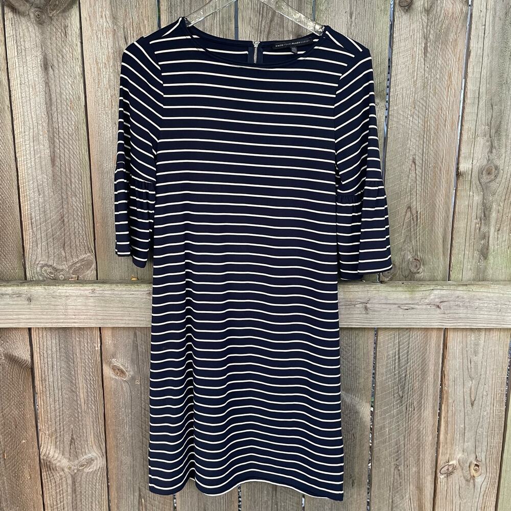 White House Black Market Stripe Knee-Length Shift Dress Blue White Medium Petite